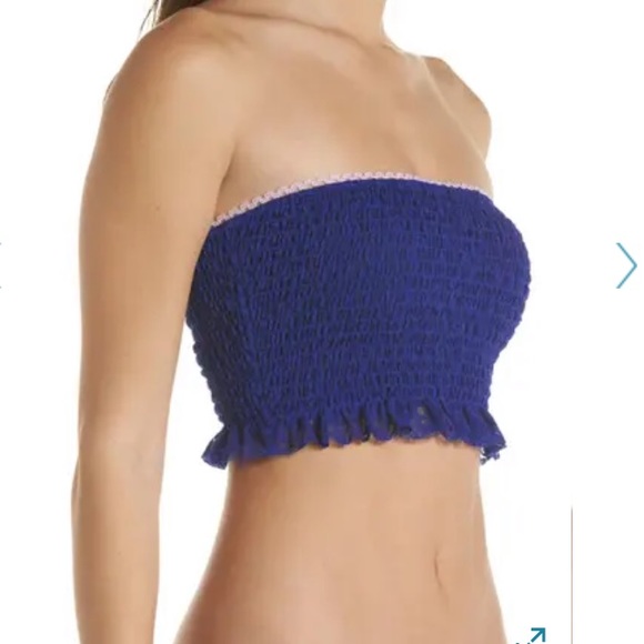 NWT FREE PEOPLE Anthropologie Callie Blue Smocked Bandeau Bralette Bra Top - Picture 2 of 7